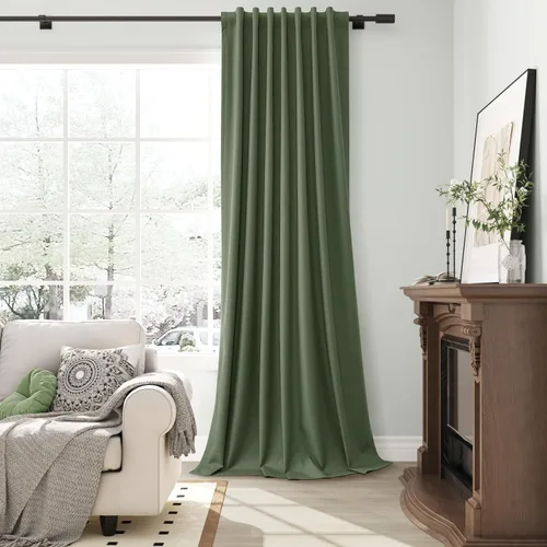 Vista 95 de Guken Cortinas opacas de lino, 2 paneles rústicos, elegantes, 100% opacas, con aislamiento térmico, banda de ganchos y trabilla trasera, 52 x 84