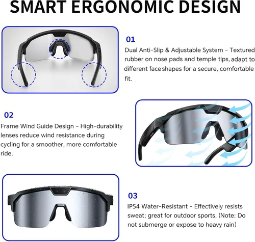 Vista 7 de Lentes inteligentes con inteligencia artificial con cámara, gafas de grabación de video con antivibración, gafas de sol inteligentes con Bluetooth