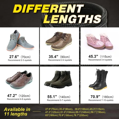 Vista 8 de Vsudo - 2 pares de agujetas redondas prémium para zapatos y botas, 0.4 cm de grosor, para tenis y zapatos de trabajo (68 cm 89 cm 119 cm 129 cm)