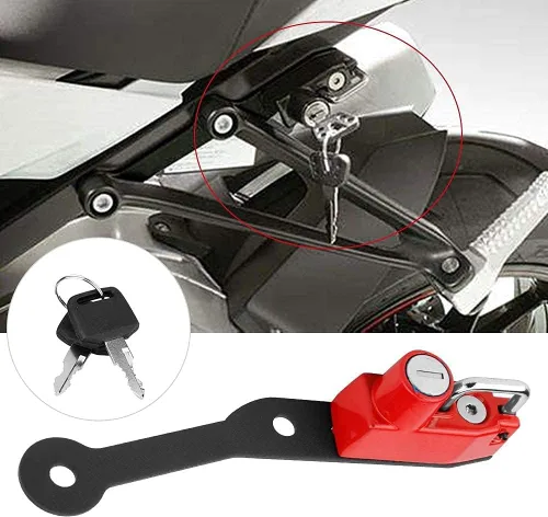 Vista 3 de Aramox Soporte antirrobo para casco, aleación de aluminio, rojo, cerradura de llave, Yamaha MT-07 FZ-07 FJ-07