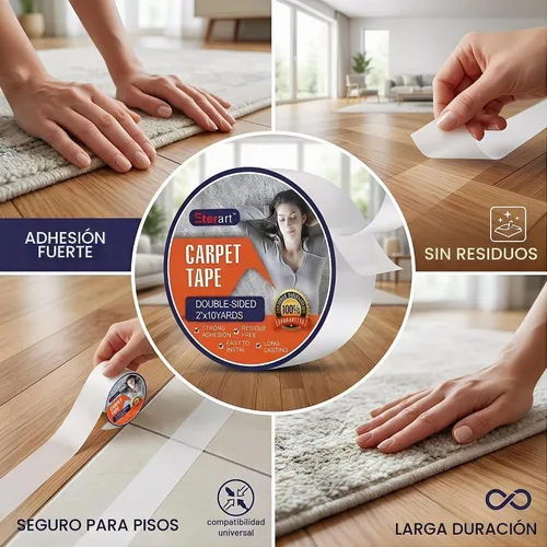 Vista 4 de Eterart Cinta Adhesiva de Doble Cara Resistente para Alfombras de Área, Pisos de Baldosas y Madera Dura, Sobre Alfombra, Cinta para Alfombras