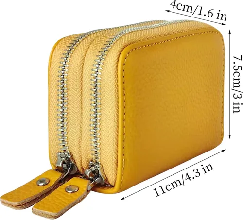 Vista 29 de Cartera de cuero para mujer, con doble tarjeta, tarjetero con cremallera, múltiples compartimentos, bloqueo RFID C-W-1, Rosado, Talla única
