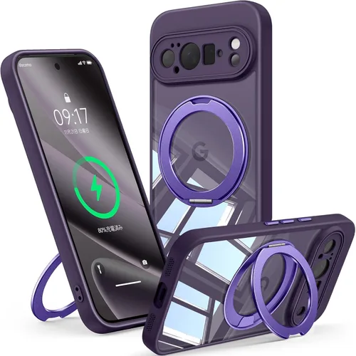 Vista 24 de 【Soporte magnético giratorio de 360°】 Funda para Google Pixel 8A 【Compatible con MagSafe y Pixelsnap】 Funda con soporte de anillo 【Transparente sin