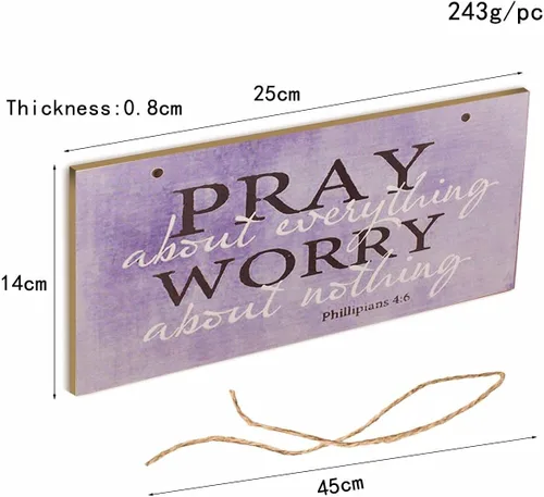 Vista 2 de Ergonflow Letrero decorativo de madera con texto en inglés "Pray About Everything" (Edición Premium) de 9.5 x 5.75 pulgadas