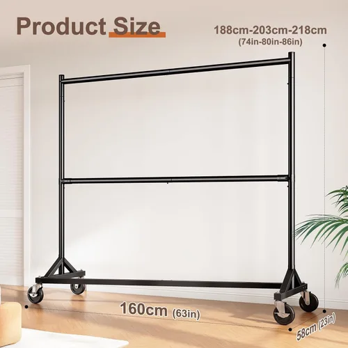 Vista 8 de HOKEEPER Perchero Z con capacidad para 610 libras, resistente perchero de ropa comercial para colgar ropa con ruedas, estante Z portátil