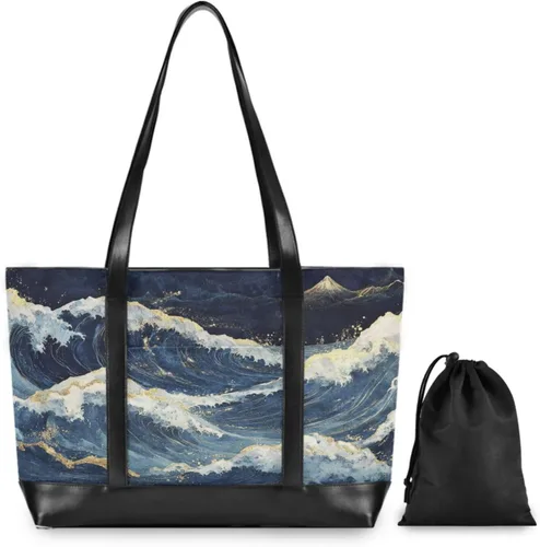 Vista 2 de Deep Waves estilo japonés moderno bolso de mano profesional para mujeres con cremallera para profesor con tableta maletín ejecutivo para mujer