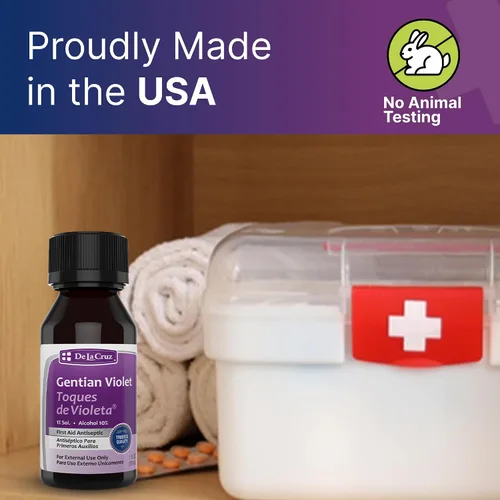 Vista 7 de De La Cruz Gentian Violet - Violeta de Genciana 1% Antiséptico para primeros auxilios para cortes, raspones y quemaduras, 1 onza líquida