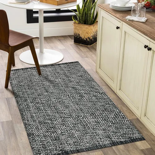 Vista 106 de LEEVAN Alfombra lavable para baño, alfombra tejida negra de 2 x 3 pies para entrada, alfombra de puerta delantera de algodón, alfombras pequeñas