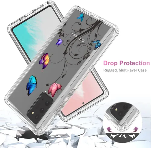 Vista 7 de Funda para Galaxy Note 20 5G, SM-N981U con protector de pantalla de vidrio templado, cuerpo completo transparente con protección de diseño floral