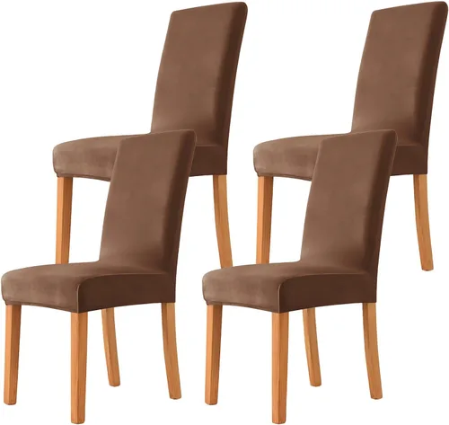 Vista 67 de Velvet Chair Covers Beige Gray, Stretch Dining Room Chair Covers 2 Pack, Super Fit Dining Chairs Slipcovers Spandex Washable Kitchen Parson Chair