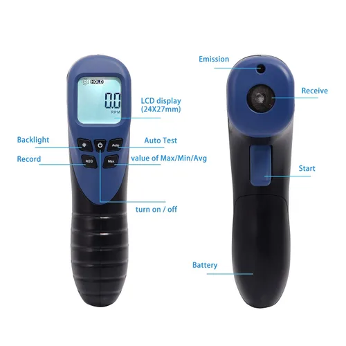 Vista 3 de EHDIS Tacómetro digital LCD para fotos sin contacto, medidor de rpm, medidor de velocidad del motor, estilo pistola, incluye 10 cintas reflectantes