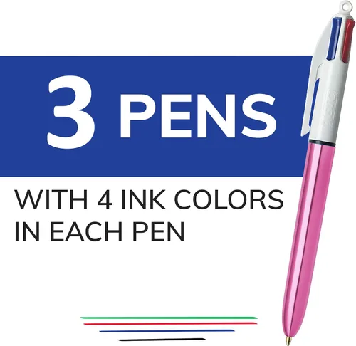 Vista 2 de BIC Juego de 6 bolígrafos retráctiles de 4 colores Shine con punta de 1,0 mm y barril ancho, varios