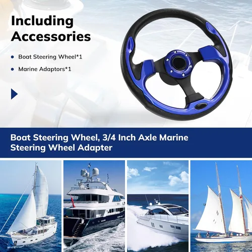 Vista 6 de 12.5 Inch Boat Steering Wheel with 3/4“ Axle Marine Steering Wheel Adapter, Yachts, Pontoon Boats Azul