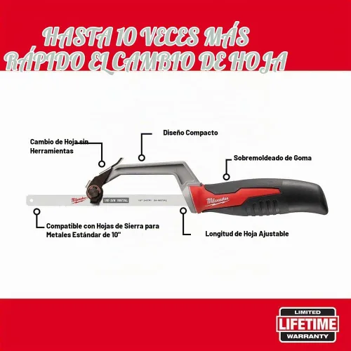 Vista 2 de Milwaukee 48-22-0012 Sierra compacta de mano con cambio de hoja sin herramientas (incluye hoja de 10 pulgadas)