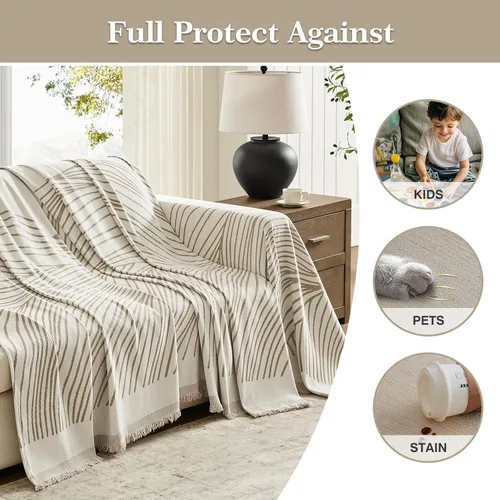 Vista 3 de funda boho para sofá lavable, funda para sofá modular para perros, funda reversible para sofá de 2 o 3 cojines, protector de muebles apto