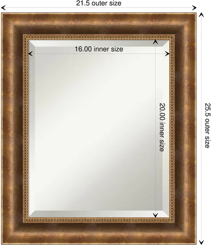 Vista 4 de Amanti Art Espejo de baño de bronce para sobre el fregadero, espejo rectangular de bronce Manhattan de 26 x 22 pulgadas, pequeño marco de madera