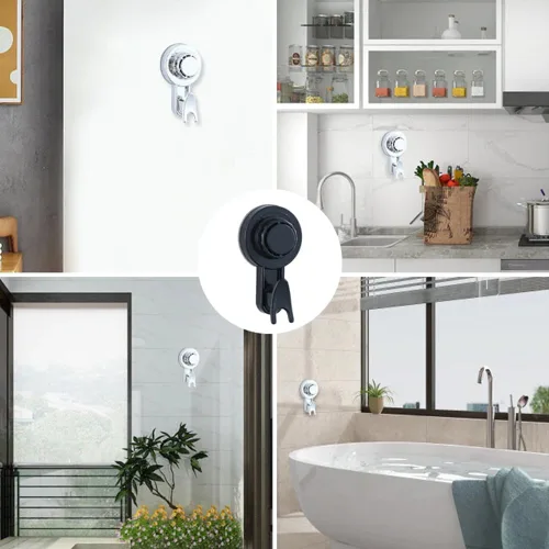 Vista 7 de VALINK Ganchos giratorios con ventosa, gancho de ventosa de pared, sin perforaciones, de plástico, impermeable, para baño, cocina, ganchos Negro