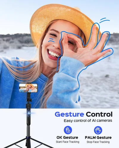 Vista 6 de NEMOVA Trípode de seguimiento facial automático de 68 pulgadas para iPhone, trípode de teléfono con rotación de 360° con control remoto inalámbrico