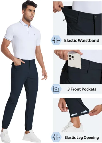 Vista 4 de PULI Pantalones deportivos de golf elásticos para hombre con 4 bolsillos, impermeables, ajustados, para senderismo, casual, viajes, trabajo