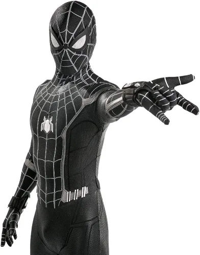 Vista 6 de EOILFM Disfraz de superhéroe de Halloween para hombre, cosplay, traje negro, enterizo Zentai para juegos de simulación para niños y adultos