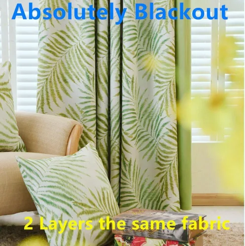 Vista 2 de MYRU Cortinas absolutamente opacas para dormitorio, palmera, 2 capas forradas con hojas tropicales para sala de estar, 1 par, 39 pulgadas de ancho x