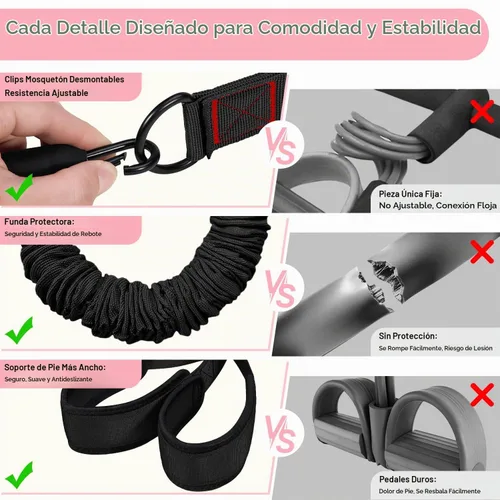 Vista 5 de Banda de resistencia de pedal multifunción mejorada con asa, 3 bandas de resistencia ajustables de tubo para abdomen, cintura, brazo, núcleo/ABS