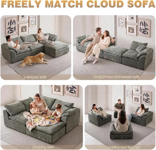Vista 5 de Sofás modernos de nube de 109 pulgadas para sala de estar, sofá convertible en forma de L de asiento profundo sin huesos con otomana, sofá cómodo