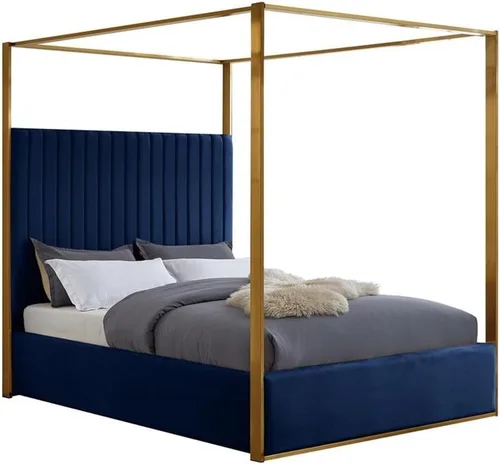 Vista 7 de Meridian Furniture JonesBlack-Q Jones Collection Modern Cama Queen tapizada contemporánea, terciopelo negro, acolchado de canal, marco de latón
