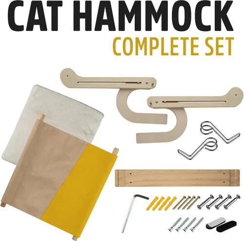 Vista 4 de Percha para ventana de gato con ropa de cama cómoda - Percha para gatos para ventana y pared - Hamaca de madera para ventana de gato fácil