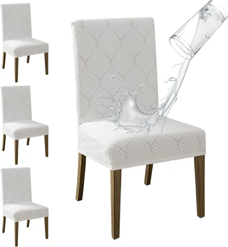 Vista 36 de MOSAYT Juego de 2 fundas para sillas de comedor 100% impermeables, súper ajuste elástico jacquard Parson, fundas extraíbles y lavables para sillas