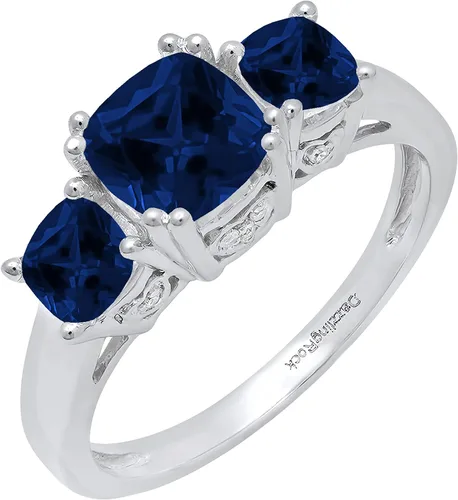 Vista 34 de Dazzlingrock Collection Anillo de boda de 3 piedras preciosas creadas en el centro de cojín de 0.04 quilates y diamante blanco natural redondo