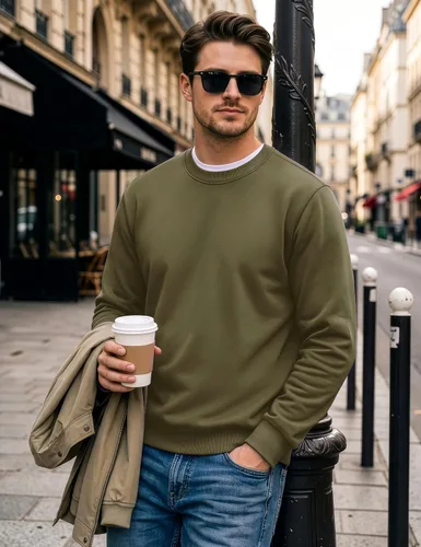 Vista 3 de MAGCOMSEN - Sudadera de cuello redondo para hombre, manga larga, casual, de forro polar cálido Verde militar