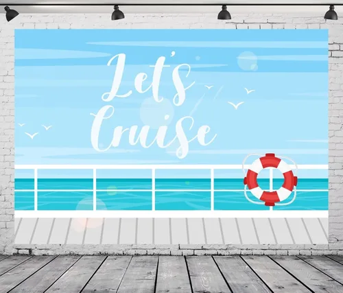 Vista 9 de Fondo de dibujos animados de 5 x 3 pies, diseño de crucero, fondo de fotografía de barco de crucero, temática náutica, decoraciones de fiesta