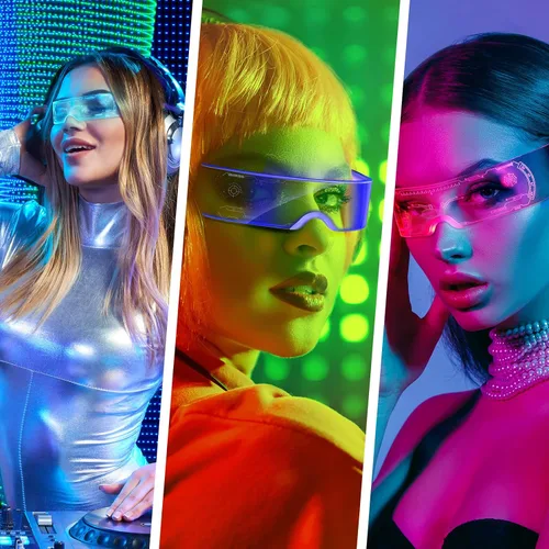 Vista 2 de HyDren 12 pares de gafas LED para visera gafas futuristas 6 modos de iluminación lentes luminosos LED de neón para hombres mujeres adultos rave