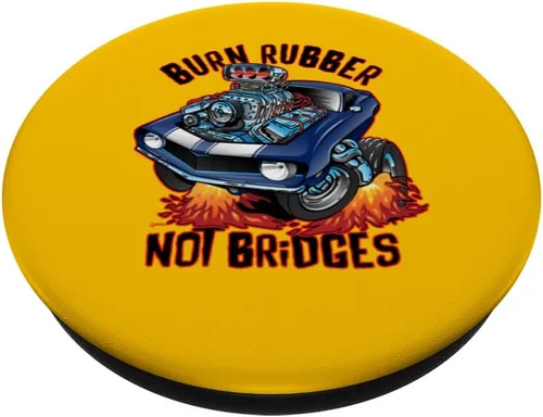 Vista 2 de Burn Rubber Not Bridges Fun Retro Nostalgia Car Cartoon Art PopSockets Adhesive PopGrip