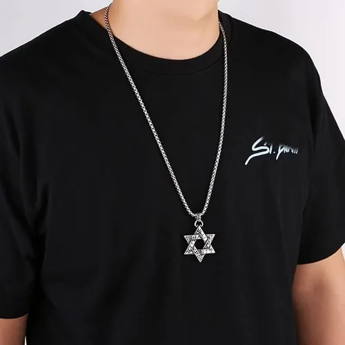 Vista 3 de Kefley Collar de estrella de David para hombre, collar retro de estrella judía, collares de cadena de acero inoxidable para hombres, collares