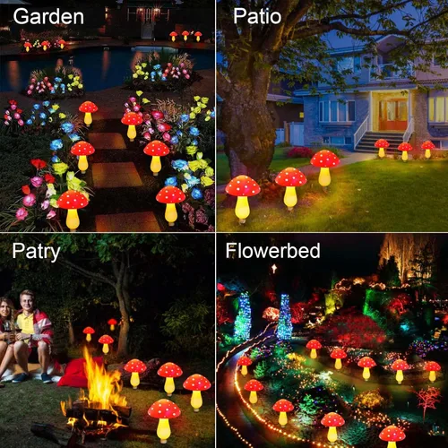Vista 11 de Luces solares de hongos impermeables mejoradas, decoración al aire libre, 8 modos para jardín, camino, paisaje, patio, pascua, camino, Halloween