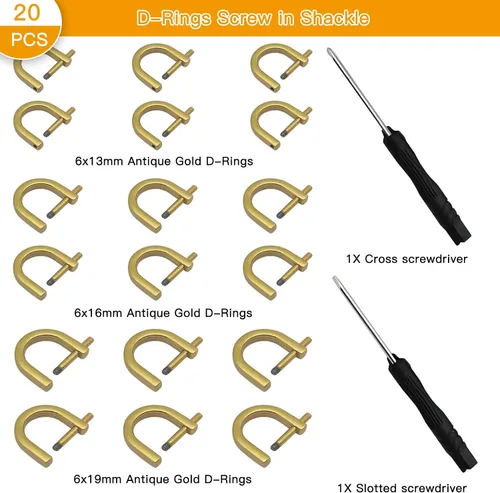 Vista 3 de 18 anillos en D de tornillo, 3 tamaños de herradura en forma de U, anillo D de tornillo en forma de U, anillo semicírculo D con 2 destornilladores