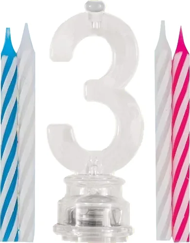 Vista 6 de Juego de velas y número iluminado multicolor para torta de cumpleaños, 5 unidades, 0, Multicolor