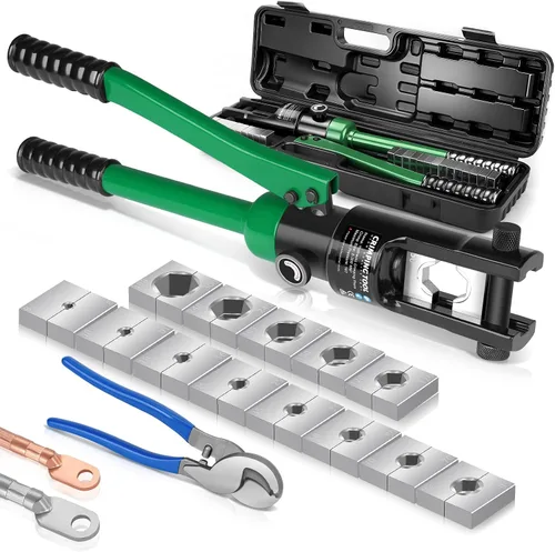 Vista 8 de Herramienta de prensado hidráulico, kit de herramientas de crimpado de alambre hidráulico de 16 toneladas con cortador de cables y 13 pares