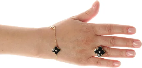 Vista 8 de Lavari Jewelers Anillo de flor de ónix negro o nácar y circonita cúbica para mujer, en plata de ley 925 con chapado en oro, aniversario, tallas 6 a 8