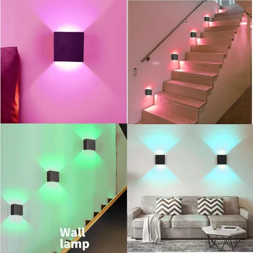 Vista 5 de Juego de 2 apliques de pared inalámbricos negros con control remoto, 16 modos de color, recargable, para dormitorio, sala de estar