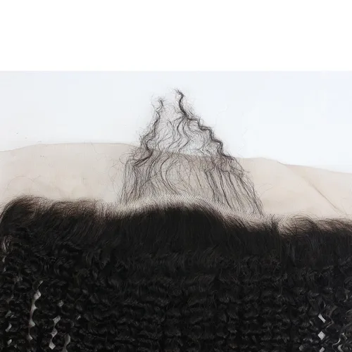 Vista 8 de Cierre frontal de encaje de 13 x 4 pulgadas, rizado completo, parte libre, sin procesar, extensiones de cabello humano virgen brasileño de oreja a