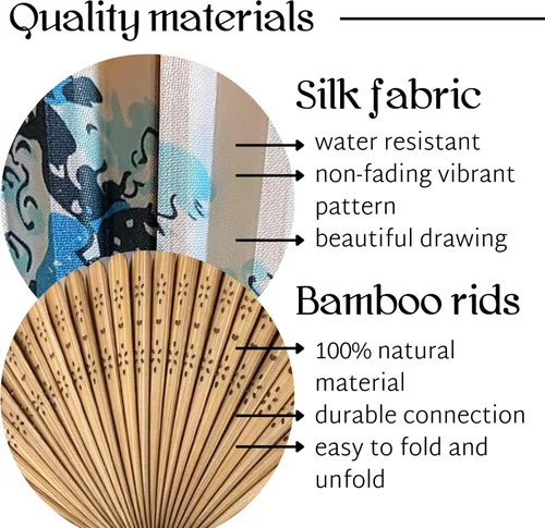 Vista 3 de Ventilador de mano plegable para mujer, de madera, plegable, de bambú, para mujer, accesorios de seda de papel plegable para bodas, decoración china