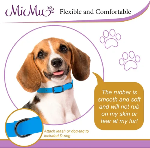 Vista 5 de MiMu Collar pequeño de silicona para perro, collar de perro elegante azul de 18 pulgadas con hebilla de punta y bucle de correa con anillo en D