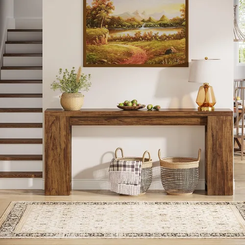 Vista 5 de Tribesigns Mesa Consola Extra Larga de 70.9 Pulgadas, Mesa de Sofá de Madera Estilo Granja Detrás del Sofá, Mesa Auxiliar Estrecha de Entrada