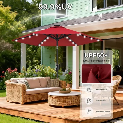 Vista 5 de ABCCANOPY - Sombrilla solar LED para patio con 24 luces, 7.5 pies (borgoña)