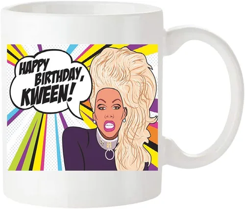 Vista 2 de Fonhark - RuPaul's Drag Race, Happy Birthday Kween! Taza de café inspirada, cultura pop de reality TV, taza de café novedosa de 11 onzas