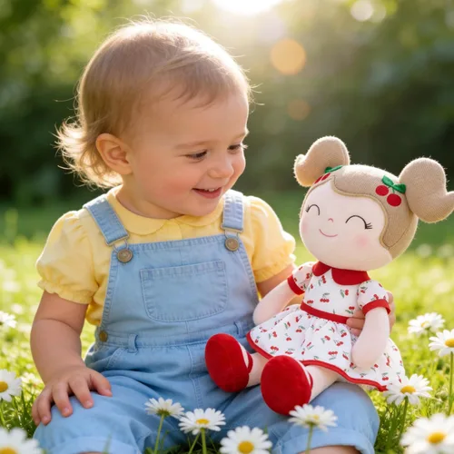 Vista 3 de Gloveleya Muñeca bebé niña regalos juguetes de peluche muñecas suaves regalos bebé niña cereza rojo 15 pulgadas con caja de regalo Nuevo