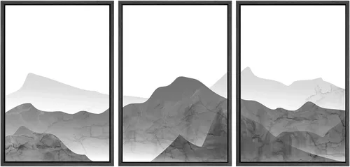 Vista 38 de SIGNWIN Lienzo enmarcado para pared, juego de arte tranquilo con reflejo de lago, acuarela, montaña y agua, ilustraciones modernas, arte abstracto